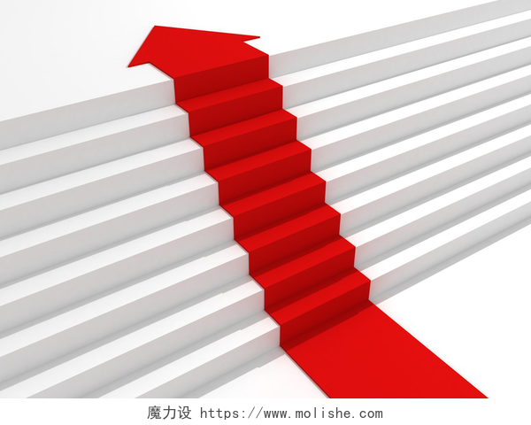 成功阶梯上向上的红色箭头渲染图成功阶梯的顶端的红色箭头步骤